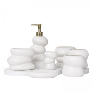 Ceramic Factory Natural 6 Pieces Bathroom Soap and Toothbrush Holder Set