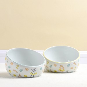 Manufacturer ODM Pet Food Accessories Cut Decal Round Cylinder Slanted Rim Non-toxic Pet Water Bowl