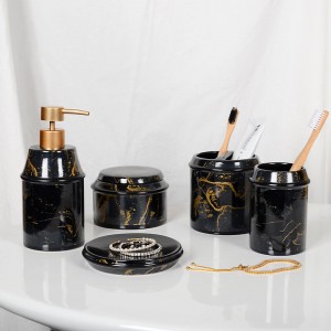 Wholesale hotel White Black Gold Decal Modern Ceramic Accessories 5 pieces Bathroom Products