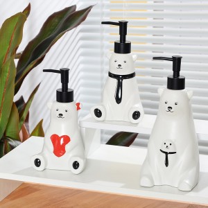 Factory Supplier Decorations White 3 Pieces Ceramic Polar Bear Soap Dispenser Bathroom