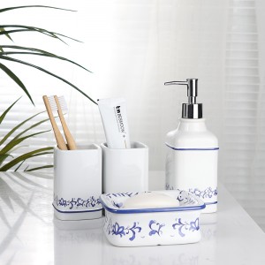 High Quality 4 Pieces Blue And White Porcelain Design Ceramic Bathroom Full Sets