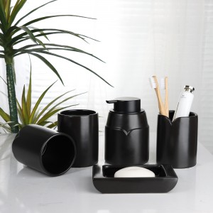 ODM High Quality 5 Pieces Ceramic V-shaped collar design Black Bathroom Soap Holder Set Supplier