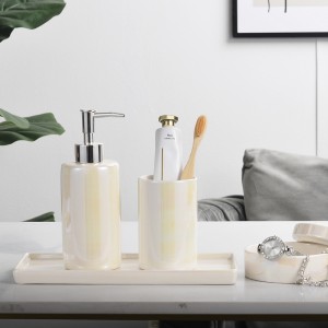 Manufacturer Round Shape Pearl Glaze Bath Set Ceramic Home Accessories Kitchen Bathroom