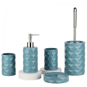 Manufacturer Price Blue Diamond Modern Design 5 Pieces Ceramic Bathroom Accessory Set
