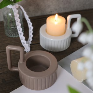 Manufacturer ODM High-quality Elegant Decorative Ceramic Square Striped Aromatherapy Candle Tray with handle