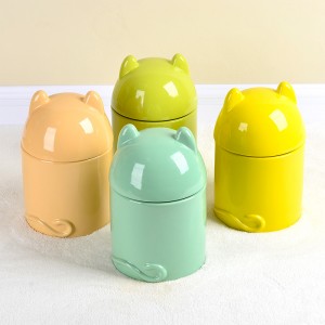  Cylinder Two Adorable Pet Ears Design Ceramic Airtight Jar Pet food storage container With Lid