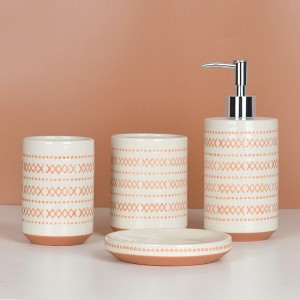 Custom Bathroom Product Modern Hand panited Round Ceramic Bath Accessories Set