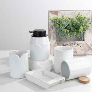 High Quality 5 Pieces Ceramic White Elegant V-shaped ODM Hotel Room Bathroom Set Suppliers