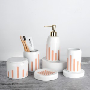 Manufacturer Hotel Glazed Modern ODM Bathroom Fittings Pink Ceramic 5 Pieces Hot Sale Bath Accessories