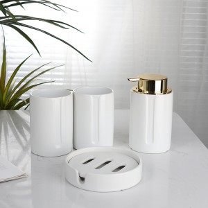 Factory supplier Hotel Washroom White 4 Pieces Soap Dispenser Soap Dish Set Bathroom Ceramic