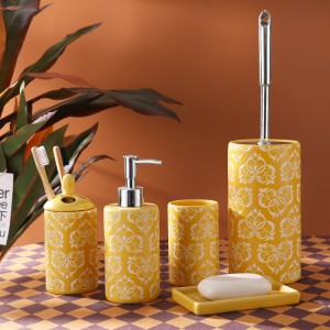 Set of 5 sand blast colorful ceramic bathroom set for hotel