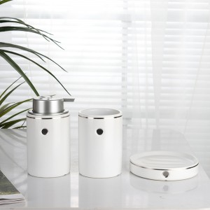 Factory Supplier Home Decorations White 3 Pieces Soap Dish Tumbler Soap Dispenser Bathroom Ceramic Set