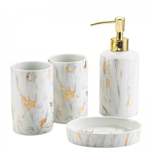 Gold Marble Decal Hotel Ceramic 4 Pcs Europe Simple Bathroom Accessories Set