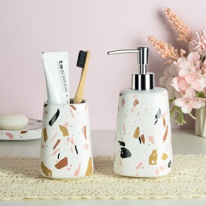 Custom Modern Square Ceramic 4 Piece Bathroom Toilet Brush Holder Toothbrush And Soap Dispenser Set