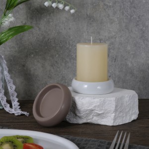 Manufacturer ODM Table High-quality Ceramic White And Grey Flat Round Candle Holder