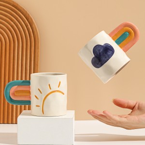New Design Gift Creative Cup Rainbow Hand Painted Cute Ceramic Coffee Mug